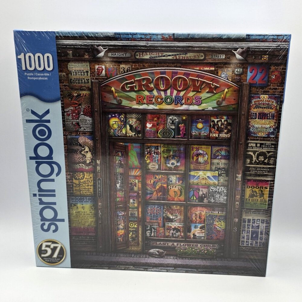Springbok Groovy Records 1000 Pc Puzzle Doors, Pink Floyd, Hendrix, Led Zeppelin